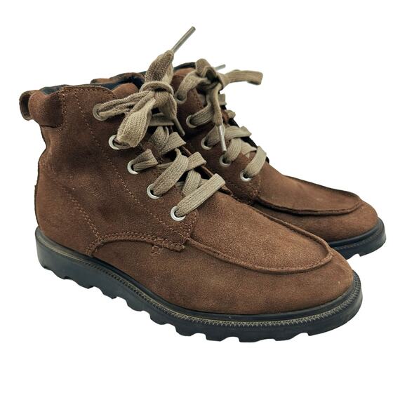 Sorel Madson Moc Toe Brown Leather Boots Youth Waterproof US2  Suede NY2997-256 - Picture 1 of 7